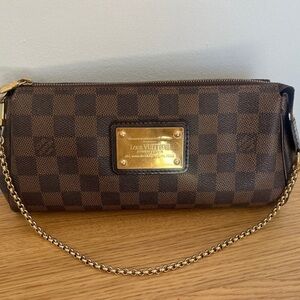 Louis Vuitton Brown Checkered Clutch with Gold Accents